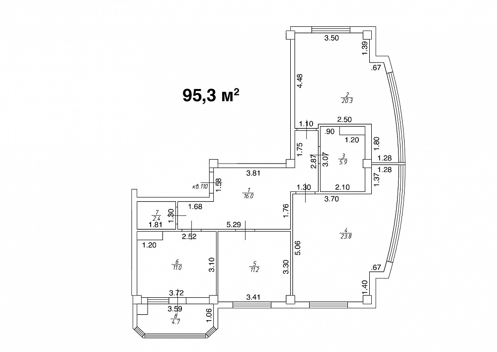 3-комнатная 95.3 м2 Этаж 5 из 9