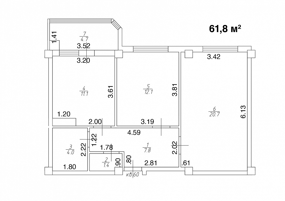 2-комнатная 61.8 м2 Этаж 5 из 9